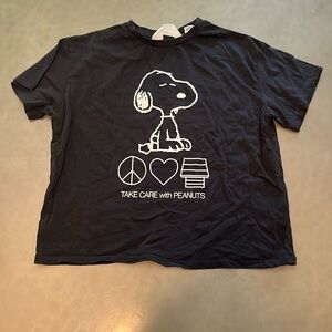 GIRLS H&M PEANUTS BLACK T SHIRT
